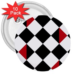 Survace Floor Plaid Bleck Red White 3  Buttons (10 Pack) 