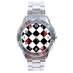 Survace Floor Plaid Bleck Red White Stainless Steel Analogue Watch by Mariart