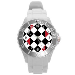 Survace Floor Plaid Bleck Red White Round Plastic Sport Watch (l)