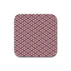 Pattern Kawung Star Line Plaid Flower Floral Red Rubber Square Coaster (4 Pack) 