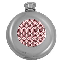 Pattern Kawung Star Line Plaid Flower Floral Red Round Hip Flask (5 Oz) by Mariart