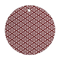 Pattern Kawung Star Line Plaid Flower Floral Red Round Ornament (Two Sides)