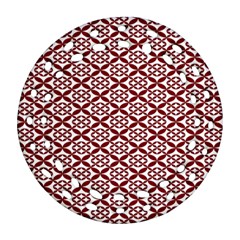 Pattern Kawung Star Line Plaid Flower Floral Red Ornament (Round Filigree)