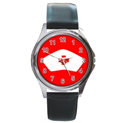 Tabla Laboral Sign Red White Round Metal Watch by Mariart