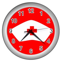 Tabla Laboral Sign Red White Wall Clocks (silver) 