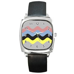 Wave Waves Chevron Sea Beach Rainbow Square Metal Watch