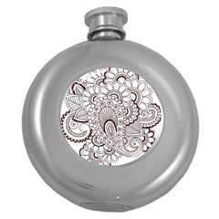 Henna Line Art Clipart Round Hip Flask (5 oz)