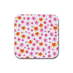 Watercolor Summer Flowers Pattern Rubber Coaster (square)  by TastefulDesigns