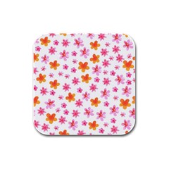 Watercolor Summer Flowers Pattern Rubber Square Coaster (4 Pack)  by TastefulDesigns