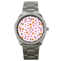 Watercolor Summer Flowers Pattern Sport Metal Watch by TastefulDesigns