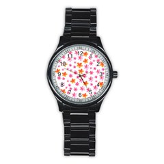 Watercolor Summer Flowers Pattern Stainless Steel Round Watch by TastefulDesigns