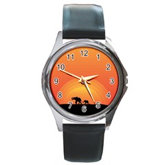 Elephant Baby Elephant Wildlife Round Metal Watch