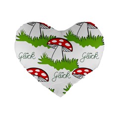 Mushroom Luck Fly Agaric Lucky Guy Standard 16  Premium Flano Heart Shape Cushions by Nexatart