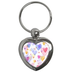 Watercolor Cute Hearts Background Key Chains (heart)  by TastefulDesigns