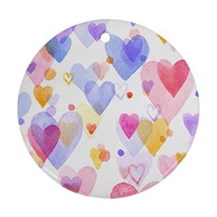 Watercolor Cute Hearts Background Round Ornament (two Sides) by TastefulDesigns