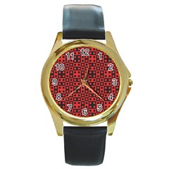 Abstract Background Red Black Round Gold Metal Watch by Nexatart