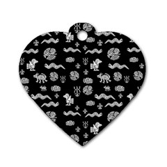 Aztecs Pattern Dog Tag Heart (two Sides) by ValentinaDesign