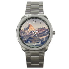 Fitz Roy And Poincenot Mountains Lake View   Patagonia Sport Metal Watch by dflcprints
