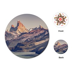 Fitz Roy And Poincenot Mountains Lake View   Patagonia Playing Cards (round)  by dflcprints