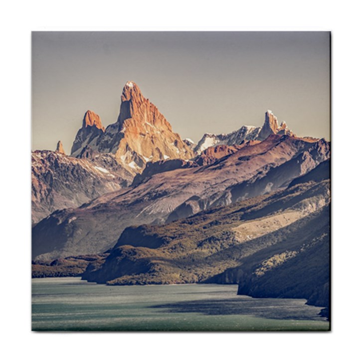 Fitz Roy And Poincenot Mountains Lake View   Patagonia Face Towel