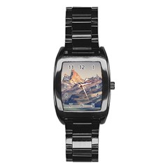 Fitz Roy And Poincenot Mountains Lake View   Patagonia Stainless Steel Barrel Watch by dflcprints