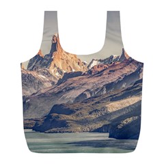 Fitz Roy And Poincenot Mountains Lake View   Patagonia Full Print Recycle Bags (l)  by dflcprints