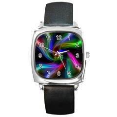 Abstract Art Color Design Lines Square Metal Watch