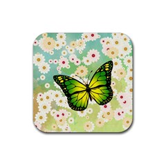 Green Butterfly Rubber Coaster (square)  by linceazul