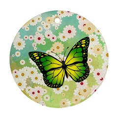 Green Butterfly Round Ornament (two Sides) by linceazul