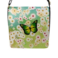 Green Butterfly Flap Messenger Bag (l)  by linceazul