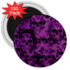 Cloudy Skulls Black Purple 3  Magnets (100 pack)