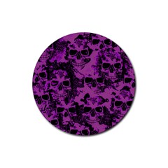 Cloudy Skulls Black Purple Rubber Coaster (Round) 