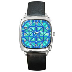 Grid Geometric Pattern Colorful Square Metal Watch by Nexatart
