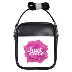 Just Cute Text Over Pink Rose Girls Sling Bags by dflcprints