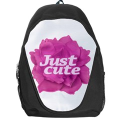 Just Cute Text Over Pink Rose Backpack Bag by dflcprints