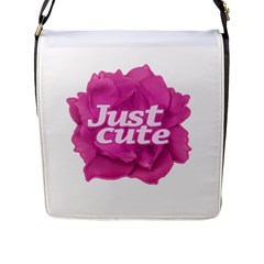 Just Cute Text Over Pink Rose Flap Messenger Bag (l)  by dflcprints