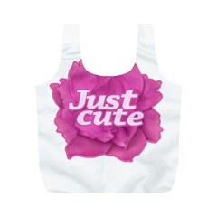 Just Cute Text Over Pink Rose Full Print Recycle Bags (m)  by dflcprints