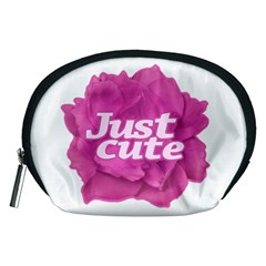 Just Cute Text Over Pink Rose Accessory Pouches (medium)  by dflcprints