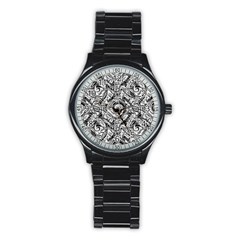 Gray Scale Pattern Tile Design Stainless Steel Round Watch