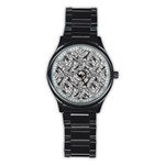 Gray Scale Pattern Tile Design Stainless Steel Round Watch Front