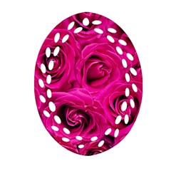 Pink Roses Roses Background Oval Filigree Ornament (two Sides)