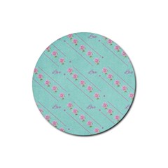 Flower Pink Love Background Texture Rubber Round Coaster (4 pack) 