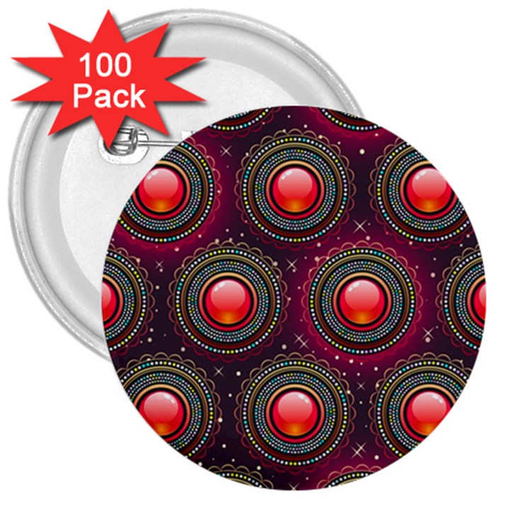 Abstract Circle Gem Pattern 3  Buttons (100 pack) 