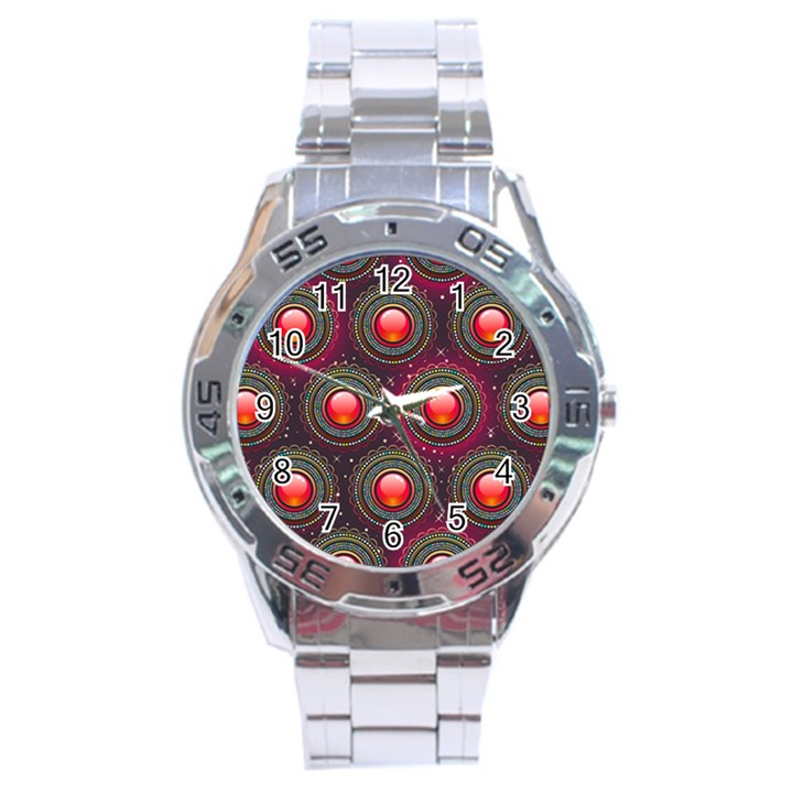 Abstract Circle Gem Pattern Stainless Steel Analogue Watch