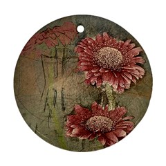 Flowers Plant Red Drawing Art Round Ornament (two Sides)