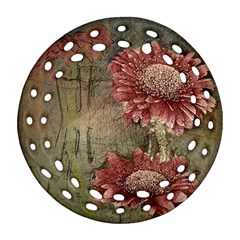 Flowers Plant Red Drawing Art Round Filigree Ornament (two Sides) by Nexatart