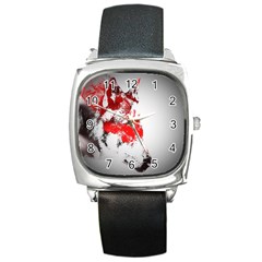 Red Black Wolf Stamp Background Square Metal Watch by Nexatart