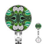 Fractal Art Green Pattern Design Stainless Steel Nurses Watch Front