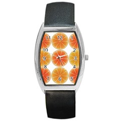 Orange Discs Orange Slices Fruit Barrel Style Metal Watch