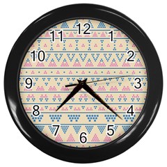 Blue And Pink Tribal Pattern Wall Clocks (black) by berwies